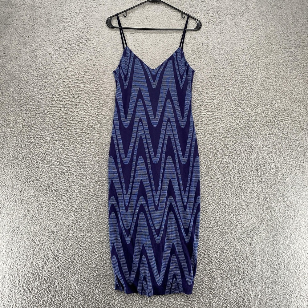 Zara Midi Dress Womens Small Blue Zigzag Trippy Vacation Slip Spaghetti Strap